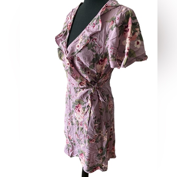 Xhilaration Lavender Floral Ruffled Babydoll Dress Preppy Collar Hem Size Small - Picture 5 of 12